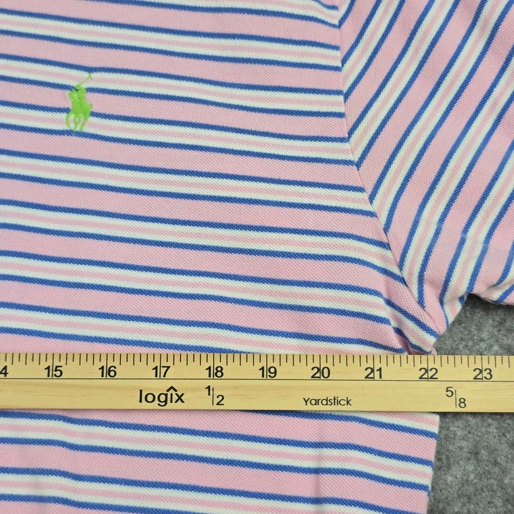 Polo Ralph Lauren Polo Mens L Pink Blue Striped Classic Fit Green Pony Logo